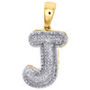 10K Yellow Gold Diamond Initial J Pendant 1.25" Mini Bubble Letter Charm 1/2 CT.