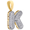 10K Yellow Gold Diamond Initial K Pendant 1.20" Mini Bubble Letter Charm 5/8 CT.
