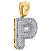 10K Yellow Gold Diamond Initial P Pendant 1.20" Mini Bubble Letter Charm 1/2 CT.