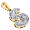 10K Yellow Gold Diamond Initial S Pendant 1.20" Mini Bubble Letter Charm 1/2 CT.
