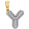 10K Yellow Gold Diamond Initial Y Pendant 1.15" Mini Bubble Letter Charm 3/8 CT.