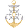 10K Yellow Gold Mens Round Diamond Ship Wheel Anchor Pendant 2.10" Charm 1.20 CT