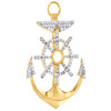 10K Yellow Gold Mens Round Diamond Ship Wheel Anchor Pendant 2.10" Charm 1.20 CT