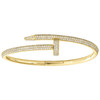 Solid 14K Yellow Gold Round Cut Diamond Nail Bangle 20cm Unisex Bracelet 3.35 CT