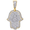 10K Yellow Gold Mens Diamond Pave 3D Hamsa Hand Pendant 1.35" Mini Charm 1.25 CT