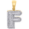 10K Yellow Gold Diamond Initial F Pendant 1.30" Mini Bubble Letter Charm 1/2 CT.