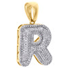 10K Yellow Gold Diamond Initial R Pendant 1.20" Mini Bubble Letter Charm 5/8 CT.