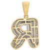 10K Yellow Gold Diamond Initial R Pendant 1.20" Mini Bubble Letter Charm 5/8 CT.
