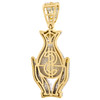 10K Yellow Gold Hands Holding Money Bag Diamond Pave Pendant 1.95" Charm 1.33 CT