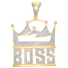 Mens 10K Yellow Gold King Crown Hat BOSS Diamond Pave Pendant 2" Charm 1 CT.