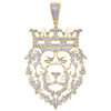 10K Yellow Gold Lion Face Cut Out King Crown Diamond Pendant 2.30" Charm 3/4 CT.