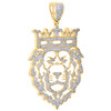 10K Yellow Gold Lion Face Cut Out King Crown Diamond Pendant 2.30" Charm 3/4 CT.