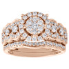 14K Rose Gold Round Diamond Bridal Wedding Engagement Ring Curved Band Set 1 CT.