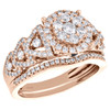 14K Rose Gold Diamond Circle Engagement Ring + Wedding Band Bridal Set 1 CT.