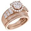 14K Rose Gold Baguette Diamond Flower Engagement + Wedding Rings Bridal Set 1 CT