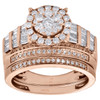 14K Rose Gold Baguette Diamond Flower Engagement + Wedding Rings Bridal Set 1 CT