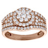 14K Rose Gold Diamond Halo Flower Engagement Ring + Wedding Band Bridal Set 1 CT