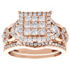 14K Rose Gold Diamond Square Engagement Ring + Wedding Band Bridal Set 1.25 CT.
