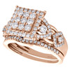 14K Rose Gold Diamond Square Engagement Ring + Wedding Band Bridal Set 1.25 CT.