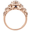 14K Rose Gold Diamond Cluster Enagement Ring + Wedding Band Bridal Set 0.88 CT.