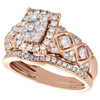 14K Rose Gold Diamond Rectangle Engagement Ring + Wedding Band Bridal Set 1 CT.