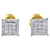 14K Yellow Gold Round Diamond 6.75mm Square Studs w/ Halo Earrings 0.25 CT.