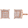 14K Rose Gold Round Diamond 6.75mm Square Studs w/ Halo Earrings 0.25 CT.