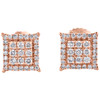 14K Rose Gold Round Diamond 6.75mm Square Studs w/ Halo Earrings 0.25 CT.