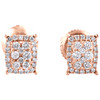 14K Rose Gold Round Diamond Cluster Rectangle Studs w/ Halo Earrings 0.25 CT.