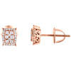 14K Rose Gold Round Diamond Cluster Rectangle Studs w/ Halo Earrings 0.25 CT.