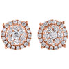 14K Rose Gold Cluster Round Diamond 4 Prong Flower Halo Stud Earrings 1/2 CT.