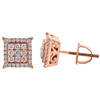 14K Rose Gold Cluster Round Diamond 4 Prong Square Halo Stud Earrings 0.25 CT.