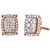 14K Rose Gold Cluster Round Diamond 4 Prong Rectangle Halo Stud Earrings 1/4 CT.