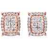 14K Rose Gold Cluster Round Diamond 4 Prong Rectangle Halo Stud Earrings 1/4 CT.