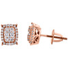 14K Rose Gold Cluster Round Diamond 4 Prong Rectangle Halo Stud Earrings 1/4 CT.