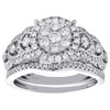 14k White Gold Diamond Flower Halo Engagement + Wedding Rings Bridal Set 1 CT.
