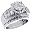 14K White Gold Baguette Diamond Flower Engagement + Wedding Bridal Set 1 CT.