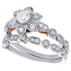 14K Two Tone Gold Diamond Flower Engagement + Wedding Rings Bridal Set 0.75 CT.