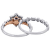 14K Two Tone Gold Diamond Flower Engagement + Wedding Rings Bridal Set 0.75 CT.