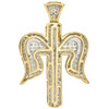 10K Yellow Gold Diamond Cross & Angel Wings Pendant 1.60" Pave Charm 1.50 CT.