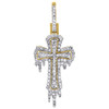 10K Yellow Gold Mens Genuine Diamond Drip Cross Pendant 1.50" Pave Charm 0.65 CT