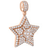 14K Rose Gold Baguette Diamond Double Star Cluster Pendant 1.65" Charm 2.83 CT.