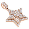 14K Rose Gold Baguette Diamond Double Star Cluster Pendant 1.65" Charm 2.83 CT.