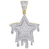 10K Yellow Gold Double Tier Diamond Star Drip Pendant 1.40" Pave Charm 0.68 CT.