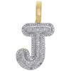 10K Yellow Gold Roumd Diamond J Initial Bubble Pendant Pave Dome Charm 0.33 CT.