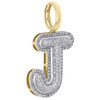 10K Yellow Gold Roumd Diamond J Initial Bubble Pendant Pave Dome Charm 0.33 CT.