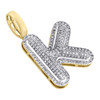 10K Yellow Gold Roumd Diamond K Initial Bubble Pendant Pave Dome Charm 0.36 CT.