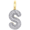 10K Yellow Gold Roumd Diamond S Initial Bubble Pendant Pave Dome Charm 0.36 CT.