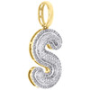 10K Yellow Gold Roumd Diamond S Initial Bubble Pendant Pave Dome Charm 0.36 CT.