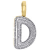 10K Yellow Gold Roumd Diamond D Initial Bubble Pendant Pave Dome Charm 0.35 CT.